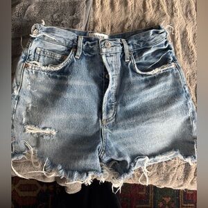 Agolde Women's Frayed Hem Jean Shorts - Light Blue